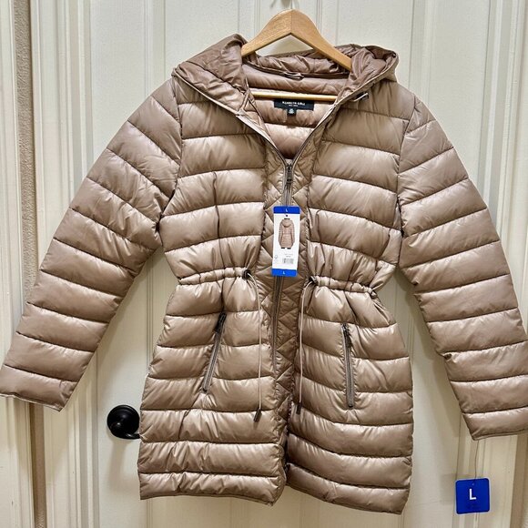 New Kenneth Cole Women's Quilted Anorak Puffer Jacket Size S Tan Winter Coat - Picture 14 of 14